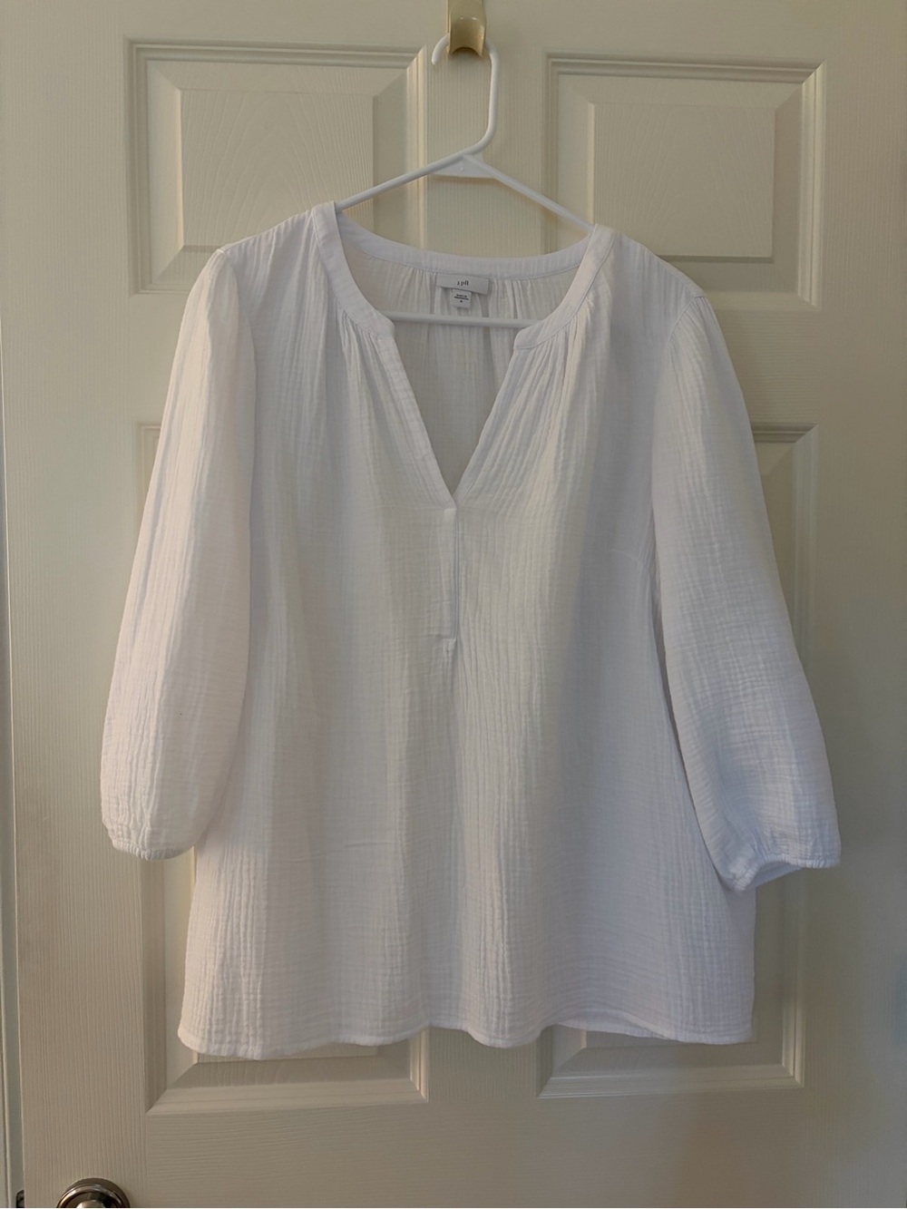 J. Jill White Gauze Split-Neck 3/4 Sleeve Top